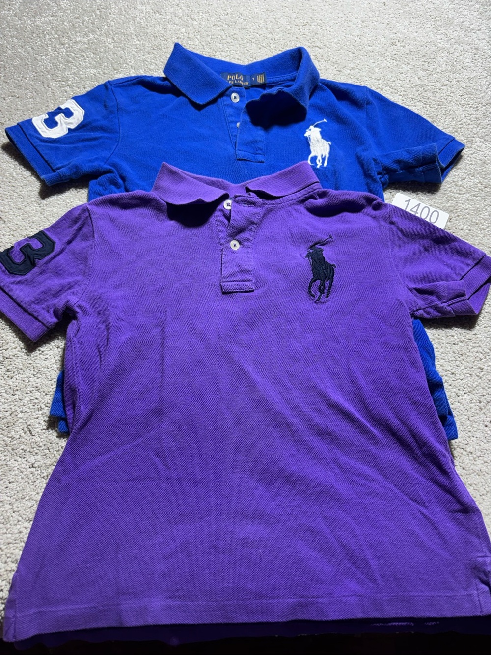 Polo Ralph Lauren kids boys' size 7 big pony purple‎ & Blue short sleeve polo
